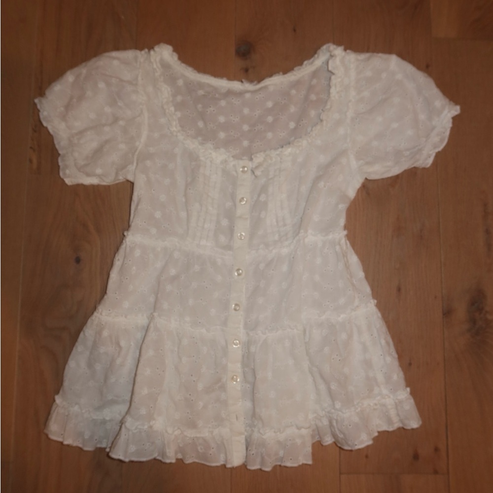 Urban Outfitters Kinchi Blue White Baby Doll Style Top